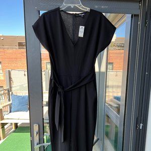 V-Neck Tie Waist Black Jumpsuit